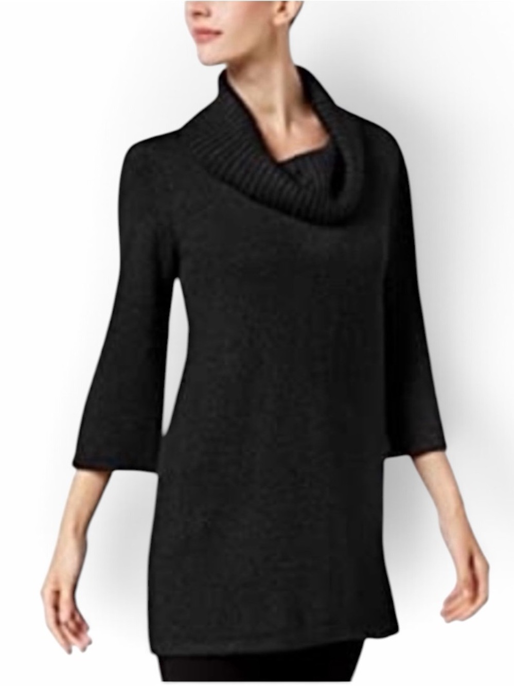 Karen Scott Black Draped Cowl Neck 3/4 Sleeve Knit Sweater Size XS